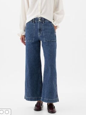 GAP Hi Rise Wide-Leg Crop Jeans - Blue Denim 28